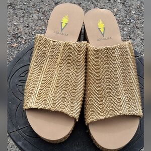 Volatile Gold Woven Slide Mules